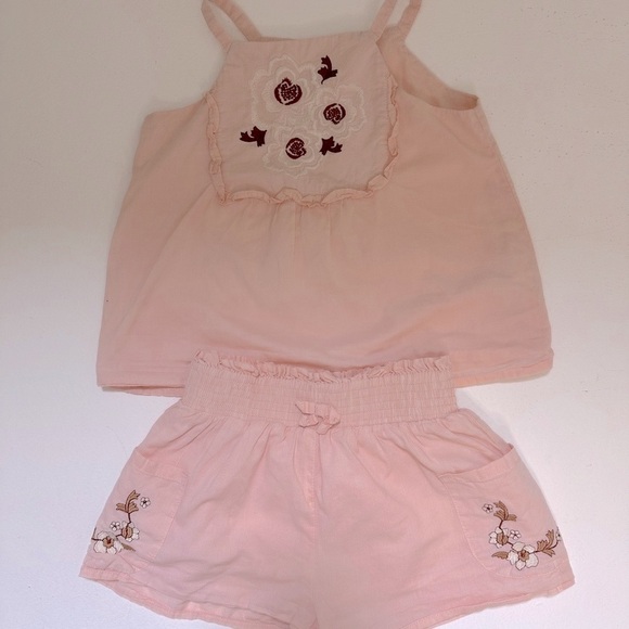 Janie and Jack Peach Embroidered Tank Top and Shorts Set size 3T - Picture 1 of 5